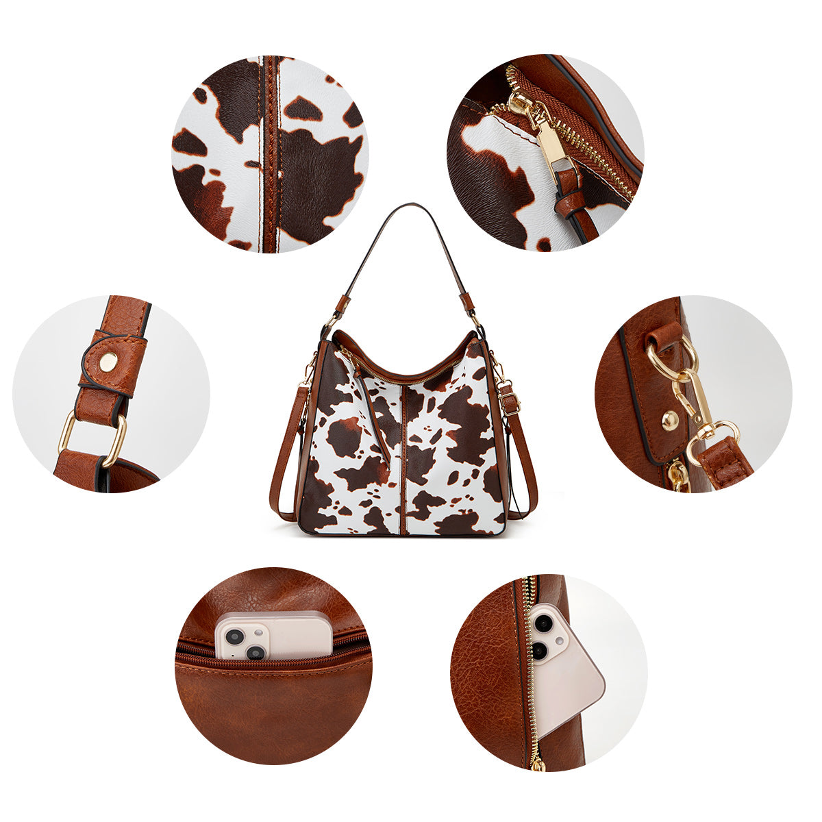 Bolso hobo de lujo en cuero estampado con antirrobo + monedero tipo pouch GRATIS
