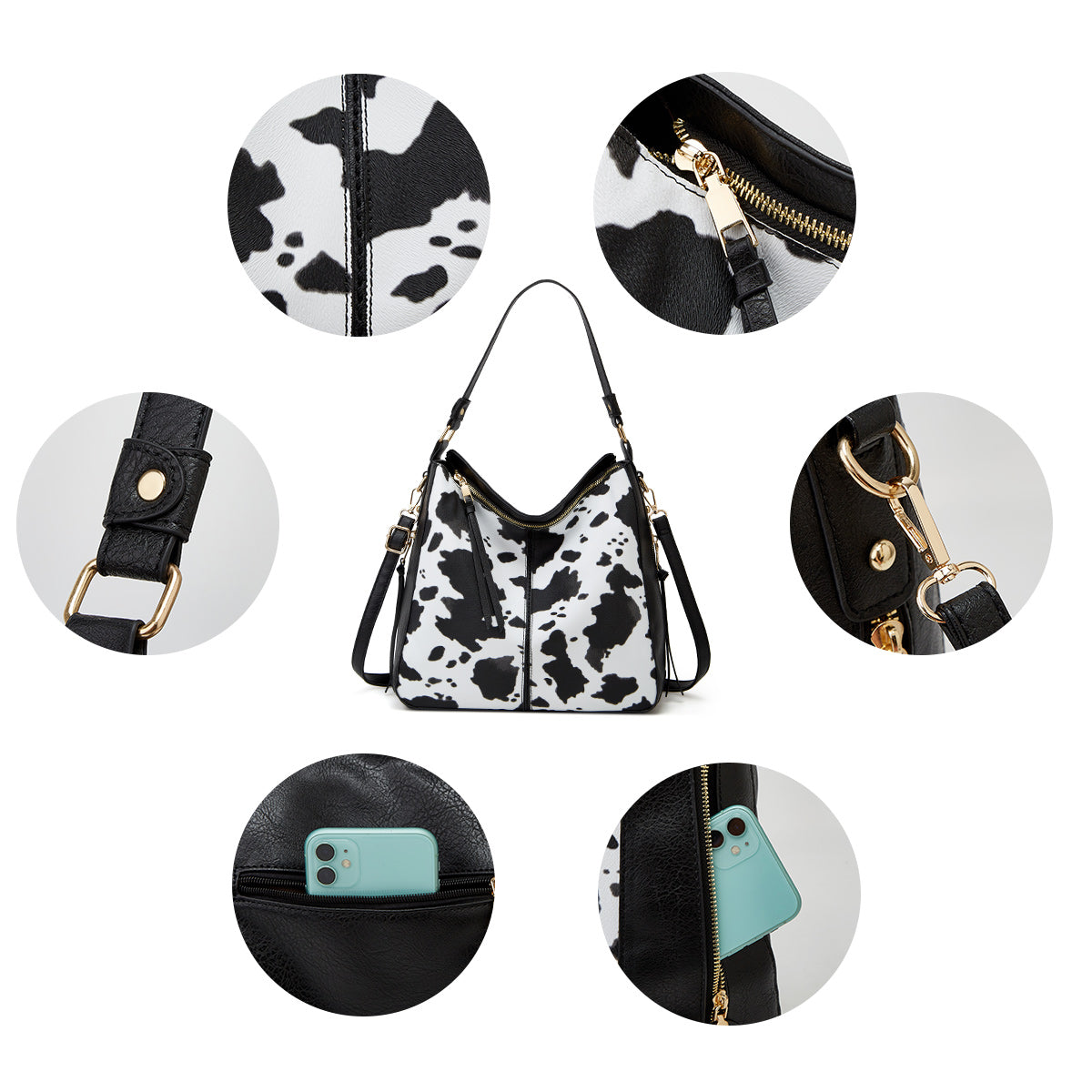 Bolso hobo de lujo en cuero estampado con antirrobo + monedero tipo pouch GRATIS