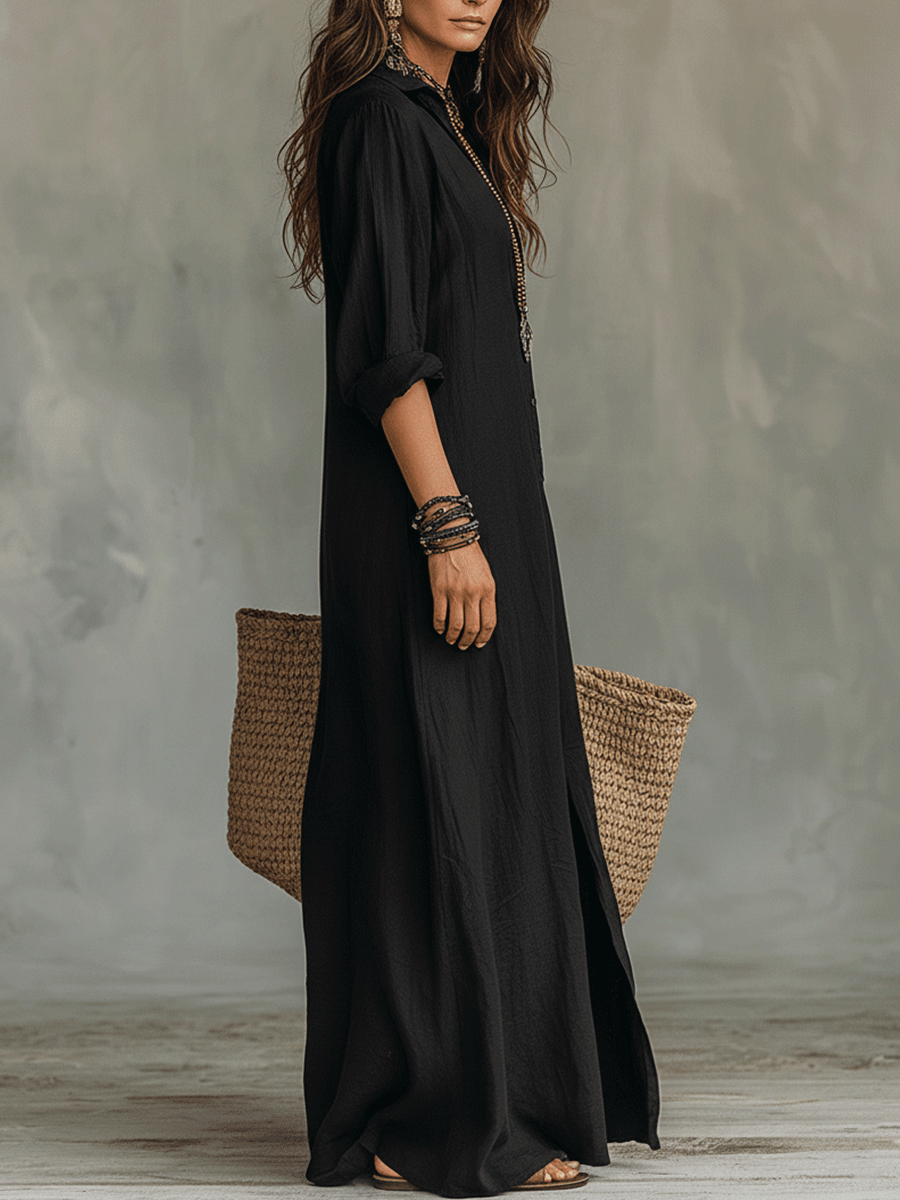 Zediola | Vestido largo camisero bohemio con botones delanteros