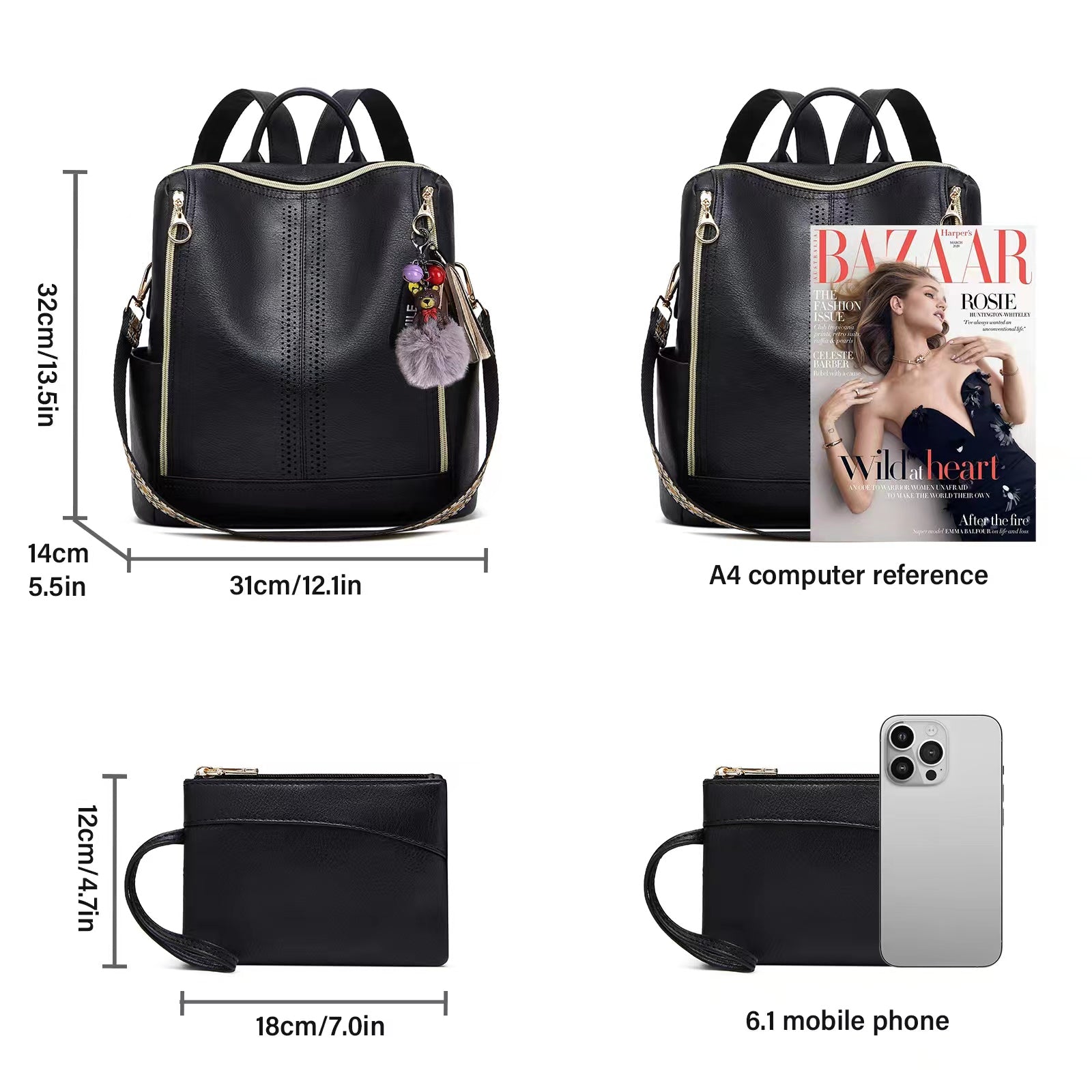 Mochila convertible 2 en 1 de piel de lujo + estuche de regalo