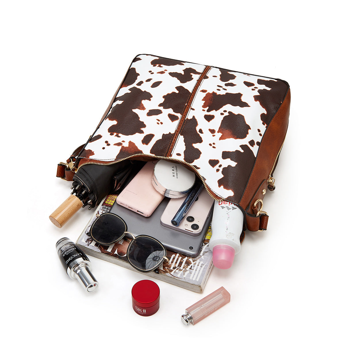 Conjunto de 3 bolsos hobo de cuero de lujo con estampado
