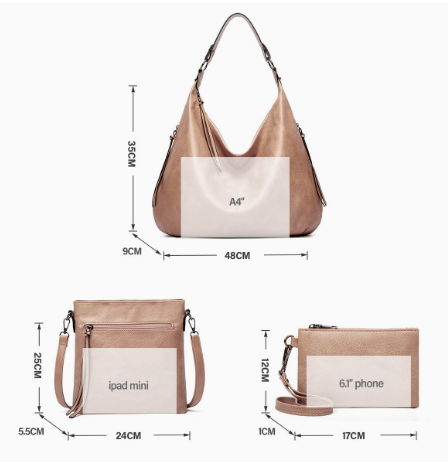 Conjunto de 3 piezas: bolso hobo suave y holgado