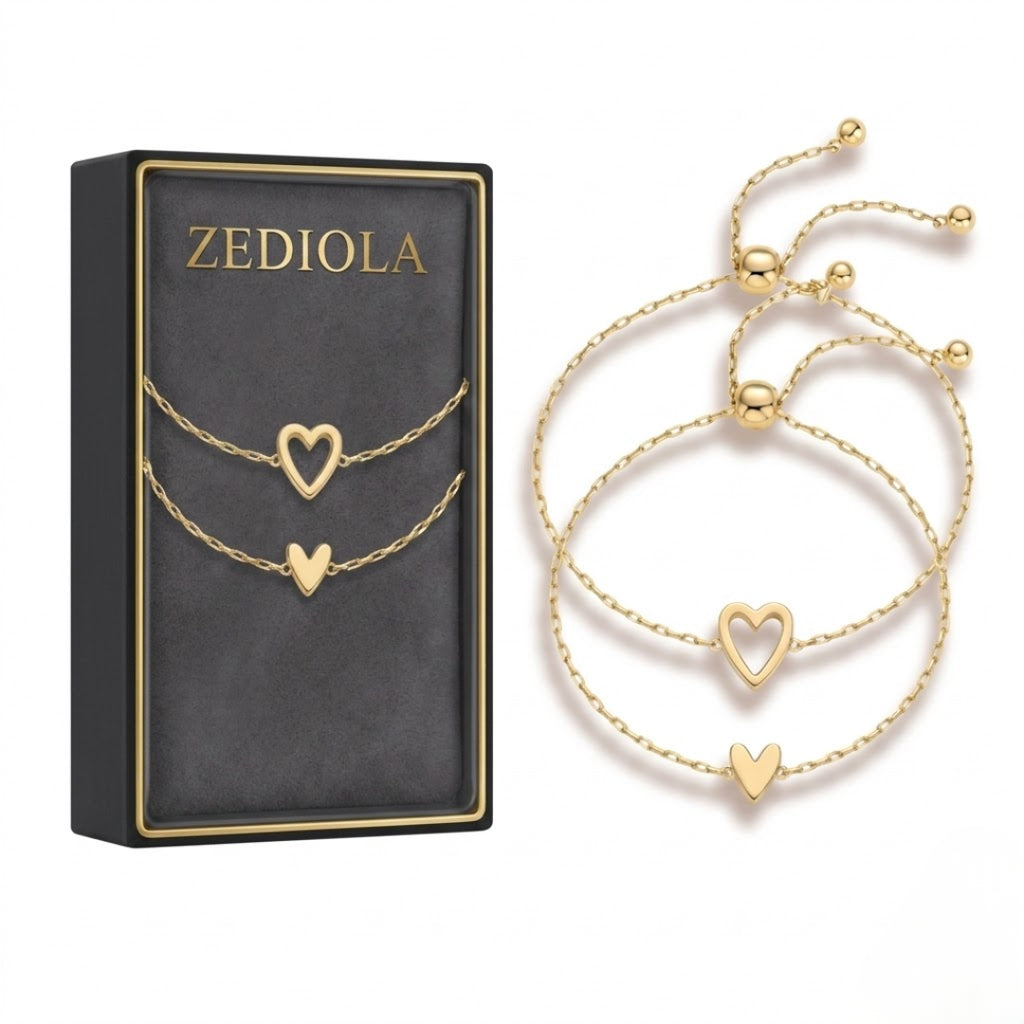 Zediola® | Pulseras Cómplices — Set de 2 con Corazón Dorado