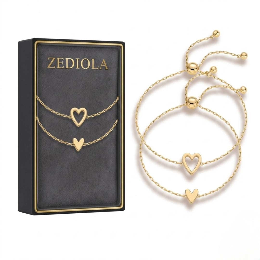 Zediola® | Pulseras Cómplices — Set de 2 con Corazón Dorado