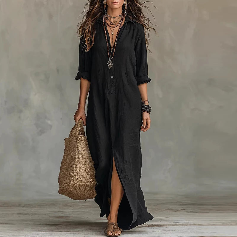 Vestido Largo Boho Chic con Botones Frontales