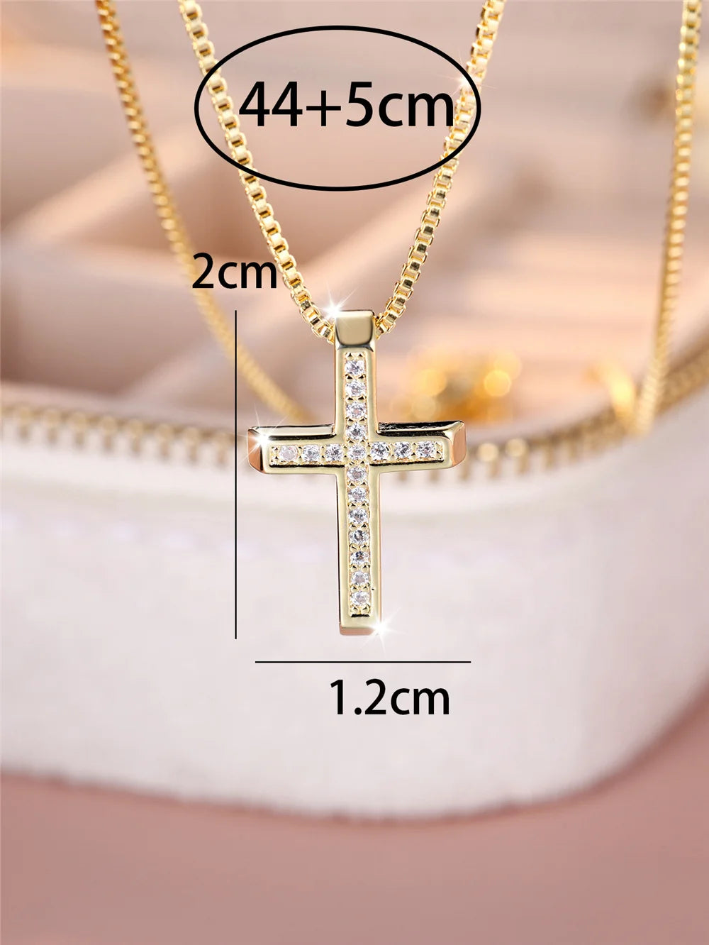 Luxury Female Crystal White Zircon Stone Cross Pendant Necklace Vintage Yellow Gold Color Wedding Jewelry For Women