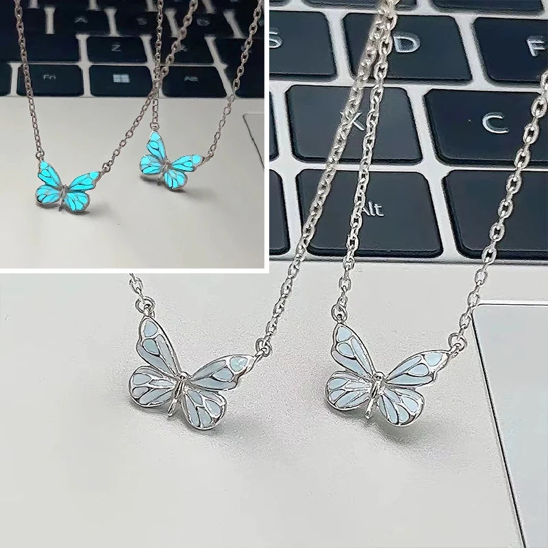 Conjunto de collar y pulsera con dije de mariposa luminosa