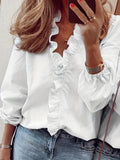 Blusa con escote en V - borde ondulado y tejido ligero y transpirable