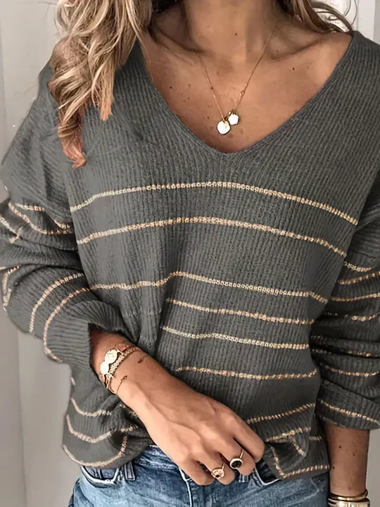 Aira | Suéter rayado con escote en V para mujeres elegantes