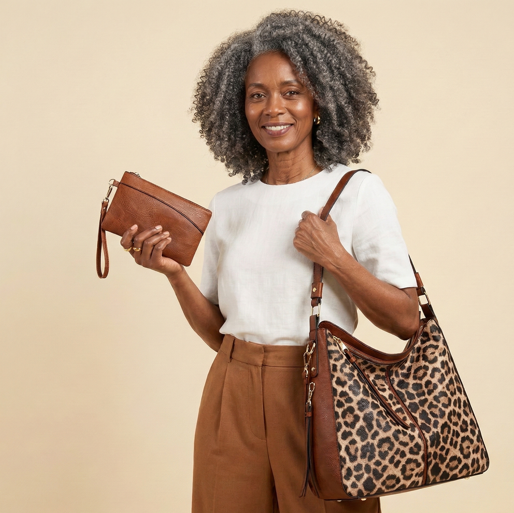 Bolso hobo de lujo en cuero estampado con antirrobo + monedero tipo pouch GRATIS