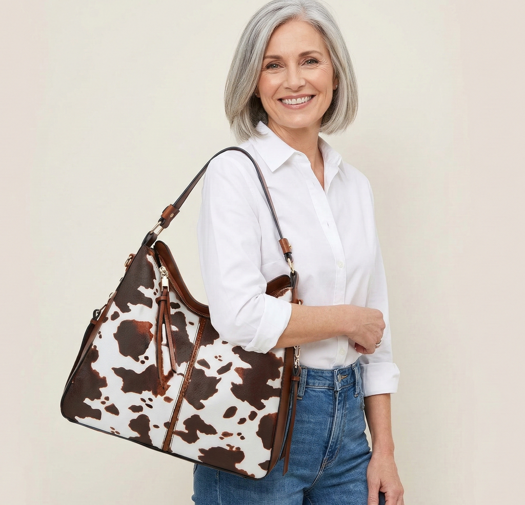 Bolso hobo de lujo en cuero estampado con antirrobo + monedero tipo pouch GRATIS
