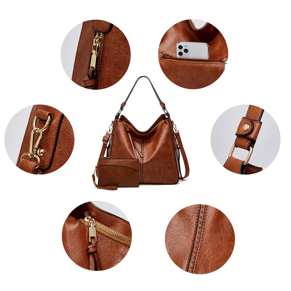 Riviera — Bolso Hobo de Piel Antirrobo (Cartera de Regalo Incluida)